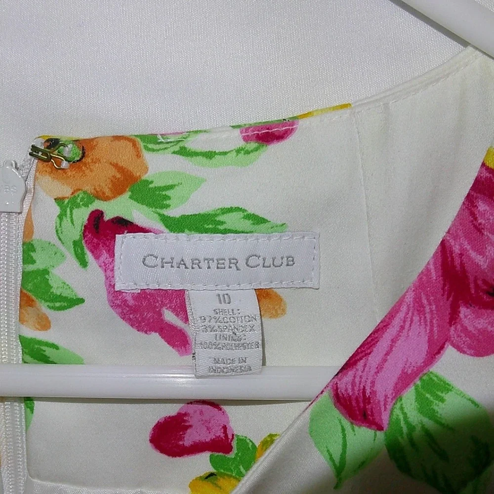 Charter Club Floral Print Dress‎ Sleeveless Sheath Belted Yellow Pink Size 10 - Picture 3 of 3